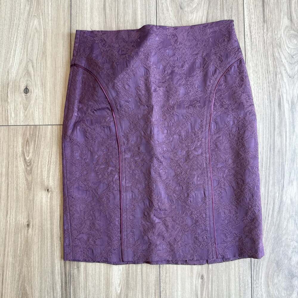 NWT Vintage Y2K 90s Bebe Purple Lace pencil skirt double Vented Slit Sz 0
